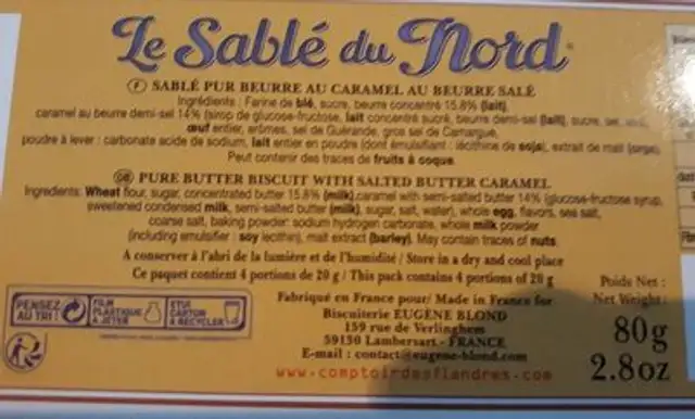 Le sablé du Nord ingredients label