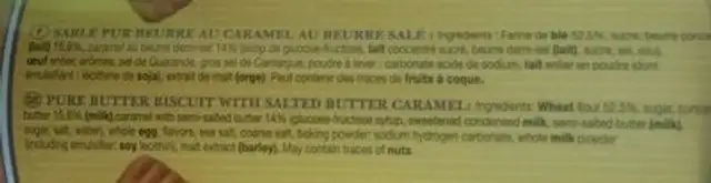 Sablés pur beurre au caramel beurre salé ingredients label