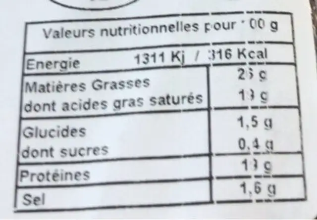 Crottin de chavignol nutrition facts table