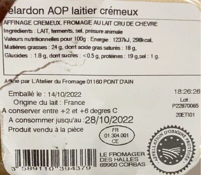 Fromage crémeux affinés nutrition facts table