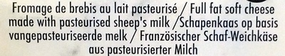 Fromage de brebis au lait pasteurisé (28% MG) ingredients label