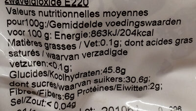 Abricots Moelleux Sans Sucre Ajouté nutrition facts table