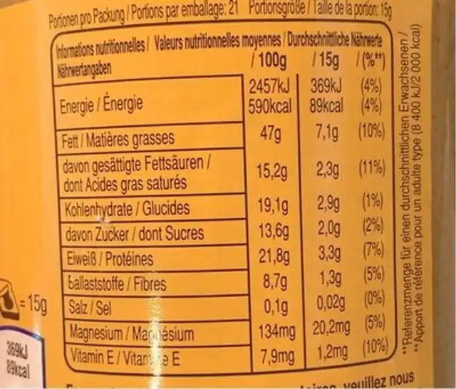Snickers Peanut Butter nutrition facts table