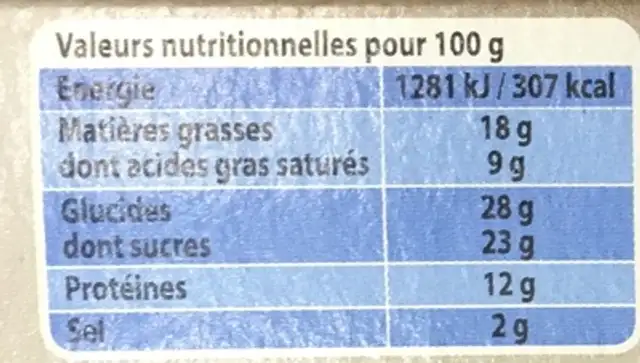 Palet fromager camembert nutrition facts table