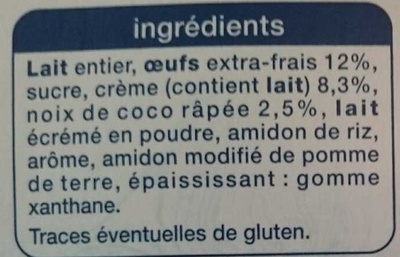Pot de crèmeNoix de coco ingredients label