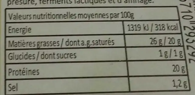 picodon Appellation d'Origine ProtégéeFromage de chèvre au lait cru nutrition facts table
