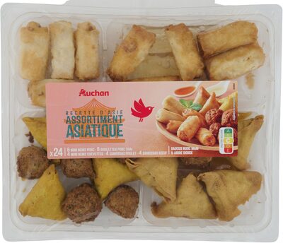 RECETTE D'ASIEASSORTIMENT ASIATIQUEX24 6 MINI NEMS PORC4 MINI NEMS CREVETTES6 BOULETTES PORC THAI4 SAMOSSAS POULET4 SAMOSSAS BOEUFSAUCES NUOC MAM et AIGRE DOUCE
