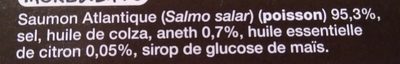 Emincés de saumon fumé aneth et zestes de citron ingredients label