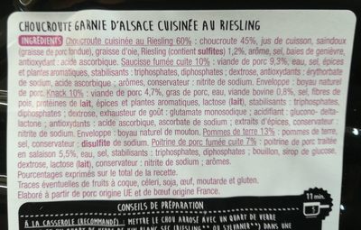 Choucroute garnie d'Alsace cuisinée au Riesling ingredients label