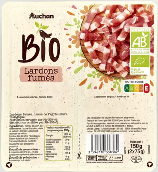 Lardons fumes issus de l'agriculture biologique front packaging