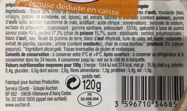 Tartinable au surimi ingredients label