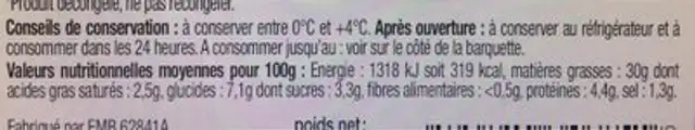 Tartinable au surimi nutrition facts table