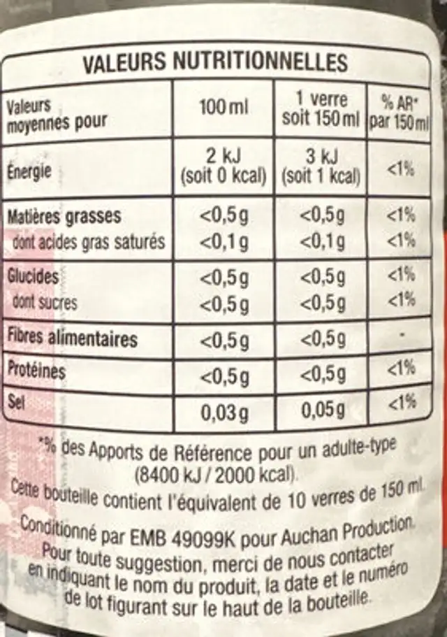 Cola zéro** sans sucres nutrition facts table