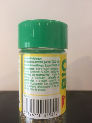 Origan issu de l'agriculture biologique ingredients label
