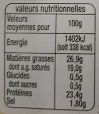 Raclette nature nutrition facts table