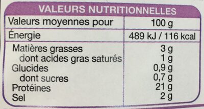 Jambon cuit supérieur sans couenne nutrition facts table