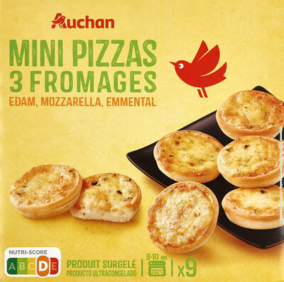 Mini Pizzas 3 fromagesedam, mozzarella, emmental front packaging
