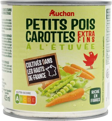 Petits pois carottes à l'étuvée extra-fins front packaging