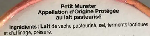 Munster ingredients label