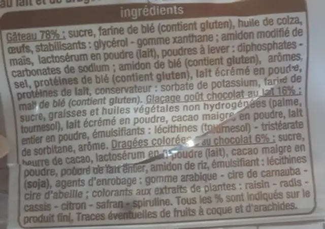 Cupcakes Goût Vanille ingredients label