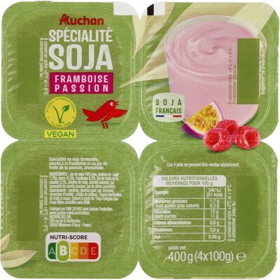 Spécialité au Soja framboise passionPicto : Soja origine France issu d'une filière contrôlée