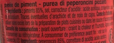 Purée de piments forts ingredients label
