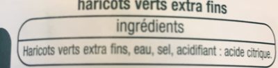 Haricots verts extra-fins ingredients label