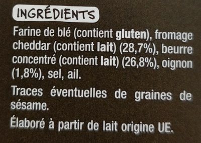 Feuilletés cheddar et oignon ingredients label