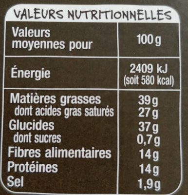 Feuilletés cheddar et oignon nutrition facts table