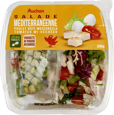 Salade Méditerranéennepoulet rôti -mozzarella - tomates mi-séchéessauce vinaigrette au vinaigre balsamique