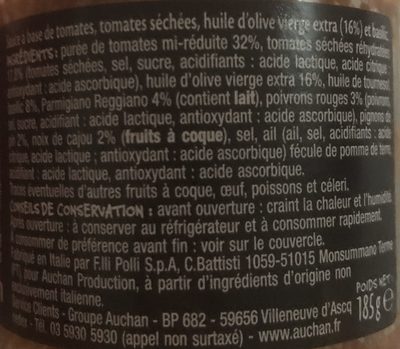 Pesto Rosso ingredients label