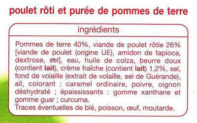 Poulet et purée à l'ancienne ingredients label