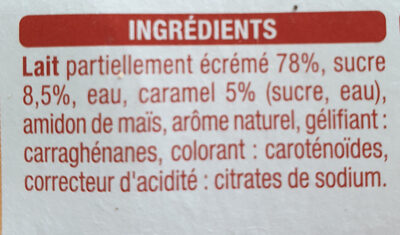 Flantastik caramel ingredients label