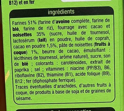 Jumblies goût chocolat - noisettes ingredients label