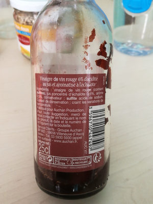 Vinaigre de vin rouge au jus d'échalote 6% acidité ingredients label