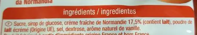 Caramels durs à la crème fraîche de Normandie ingredients label