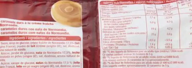 Caramels durs à la crème fraîche de Normandie nutrition facts table