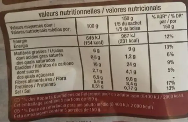 Poêlée de céréales et légumes sauce épicée nutrition facts table