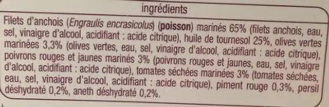 Filet anchois marinés à la catalane ingredients label