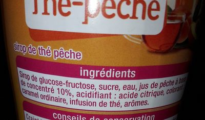 Sirop Thé Pêche ingredients label