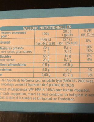 Mini Gaufres liégeoises aux perles de sucre nutrition facts table