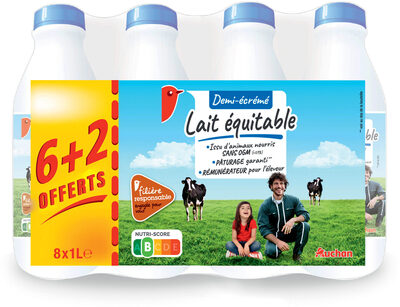 LAIT DEMI ECREMESOLIDAIRES POUR SOUTENIR NOS PRODUCTEURS*Plus juste rémunération*Vaches nourries sans OGM* -* <0.9%6+2 x1L front packaging