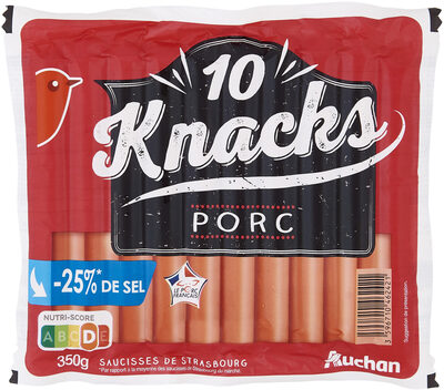 10 Knacks - Saucisses de Strasbourg -25% de sel ** par rapport à la moyenne des saucisses de Strasbourg du marché.