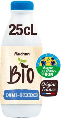 Auchan BioLAIT DEMI ECREMEORIGINE FRANCE SOLIDAIRES POUR SOUTENIR NOS PRODUCTEURSFilière responsable25 cL