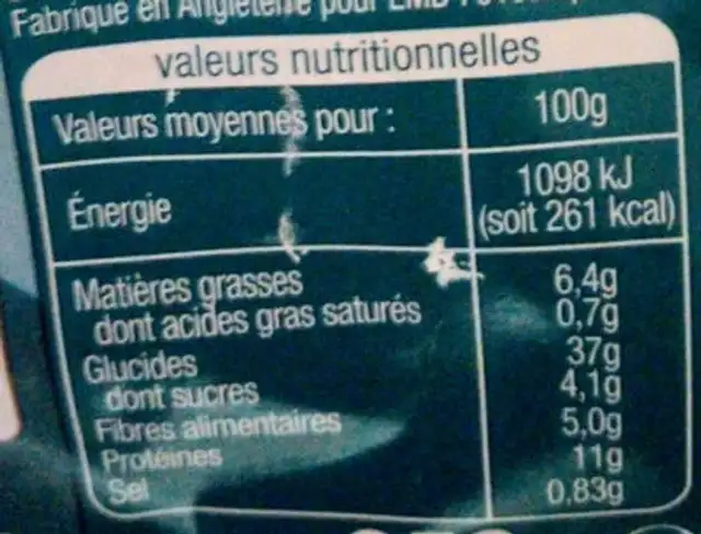 Muffins cereales et graines x4 nutrition facts table