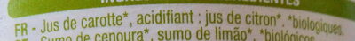 Jus de carotte Bio -carotte origine Landes ingredients label