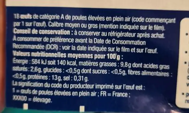 plein air x18 nutrition facts table