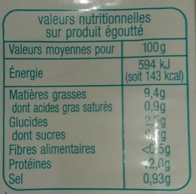 Petites seiches marinées nutrition facts table