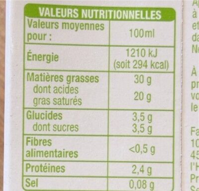 Bio fluide30% mat. gr. entière nutrition facts table