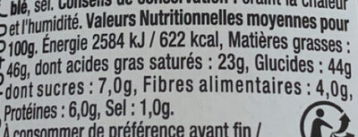 Oignon frit nutrition facts table